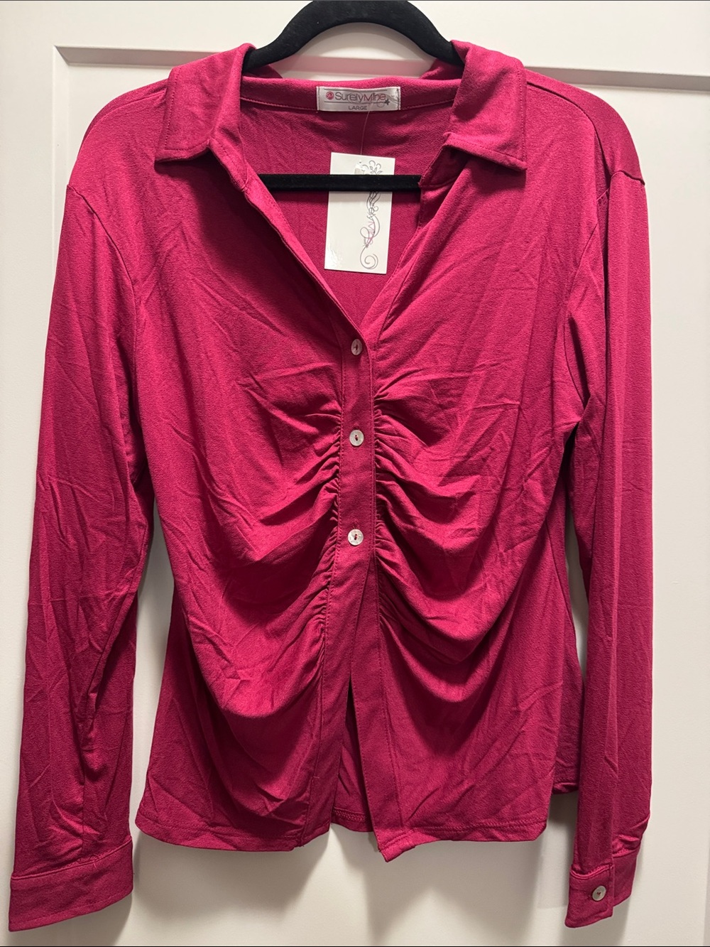 🆕 SM Burgundy Collared Ruched Button-Down Shirt. L. NWT!🔥🔥